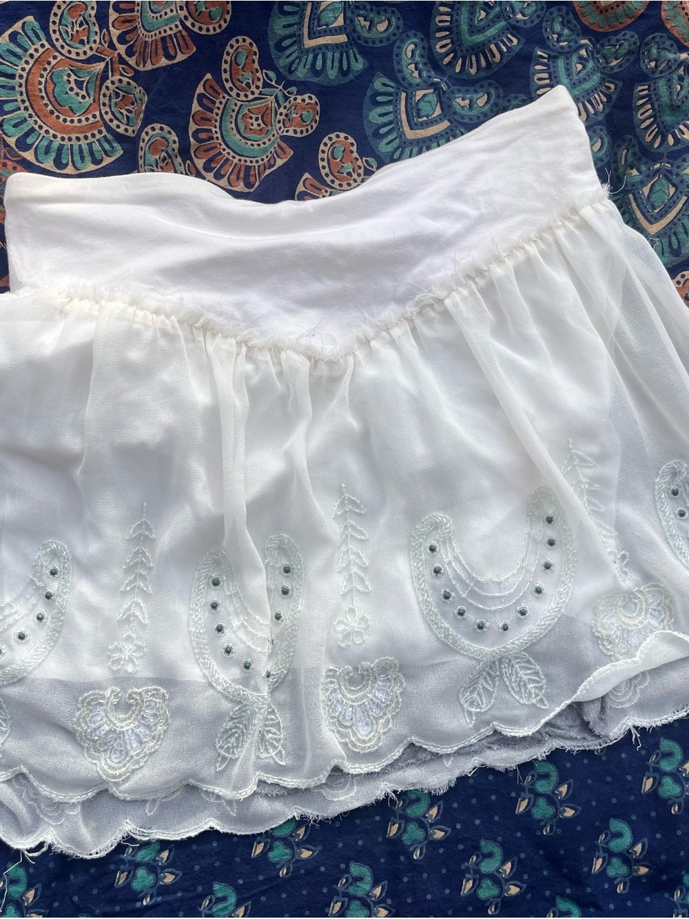 Free People White beaded Tiered Mini Skirt